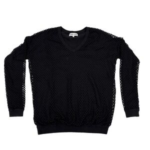 John & Jenn mens sexy Gothic party Mesh V Neck long Sleeve Black shirt small